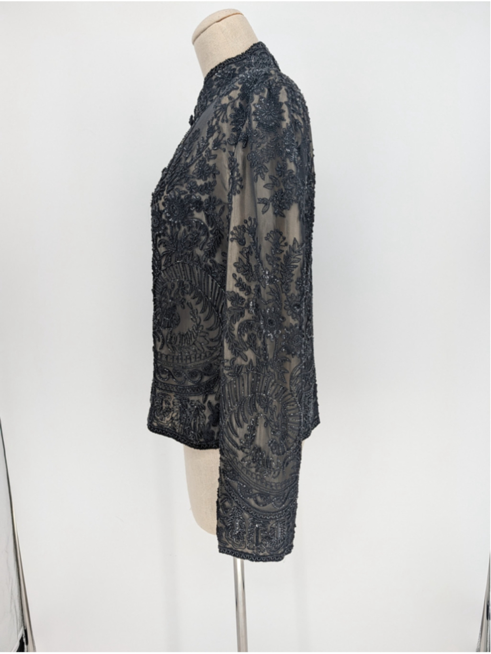 Vintage Adrianna Papell Evening Black Beaded Silk Jacket 90s Size L Y2K Formal - Picture 10 of 16